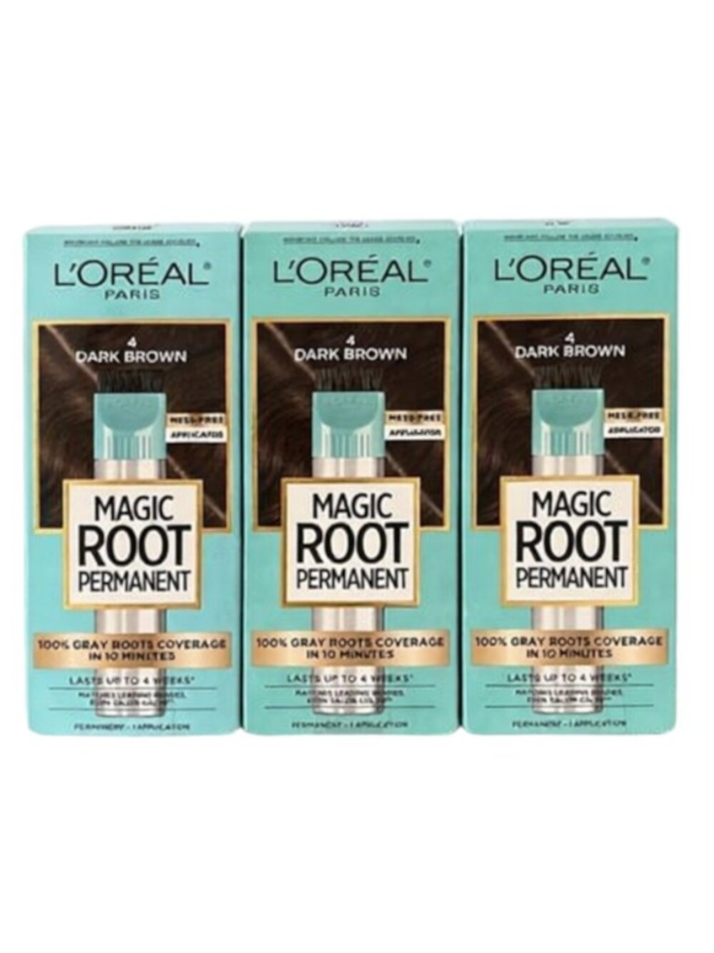 Lot 3 L'Oréal, Magic Root Rescue, 10 Minute Root Coloring Kit, 4 Dark Brown